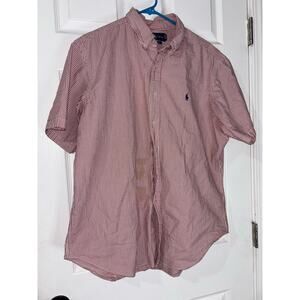 Polo Ralph Lauren Short Sleeve Button Down Poplin Shirt Red & White Stripe XL